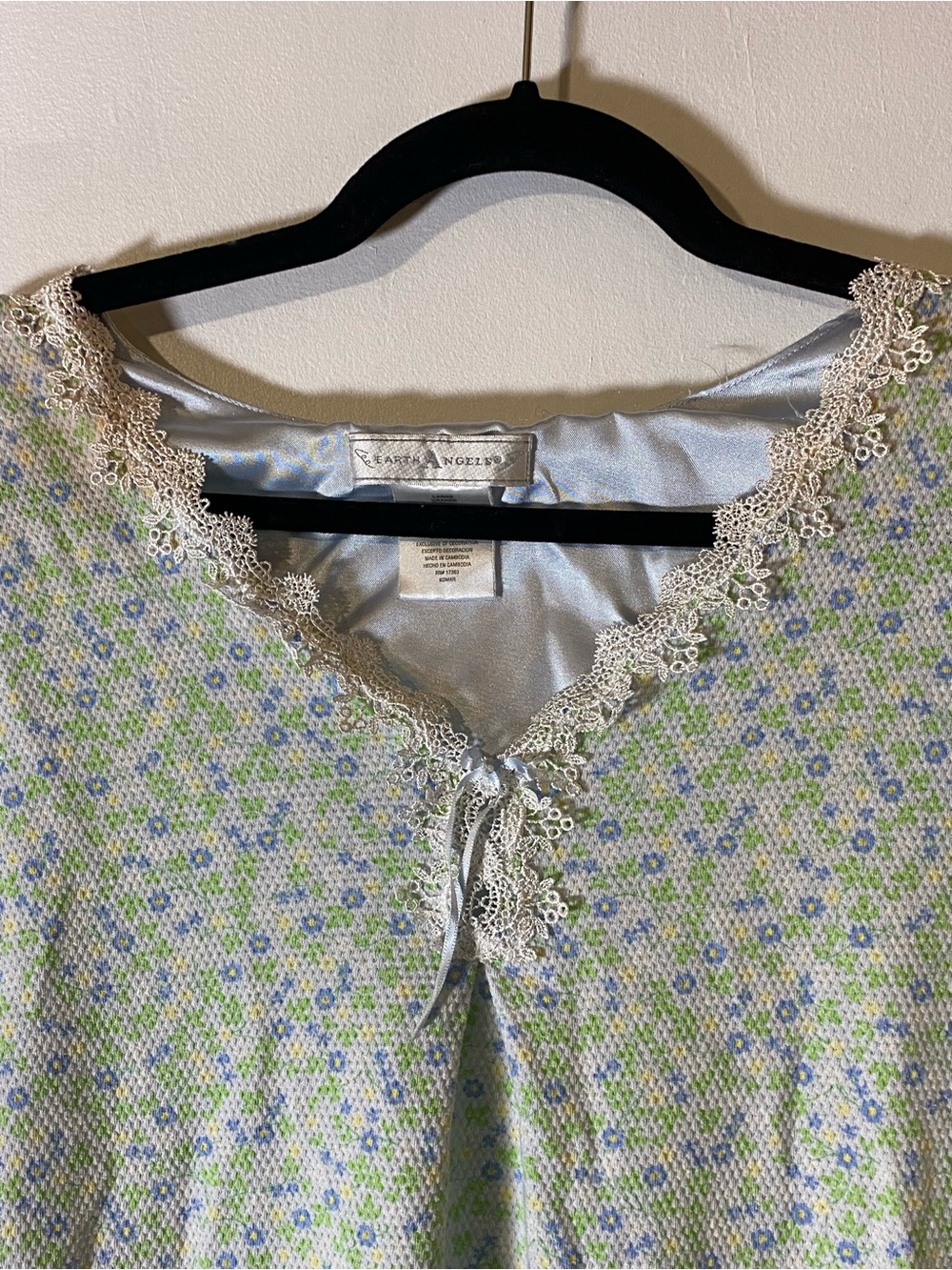 Vintage Floral Nightgown Cottagecore Grandmacore Lace Trim Blue Green L - Picture 2 of 5